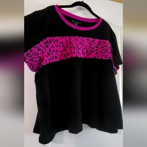 Black and pink crop top with animal print accent from Lane Bryant.